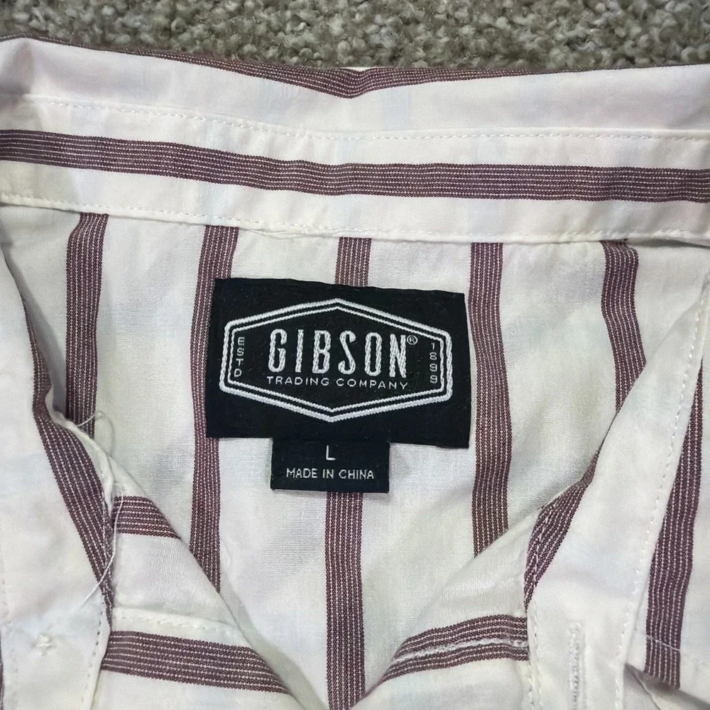 Western Striped Gibson Pearl Snap Shirt Size Large Classic White